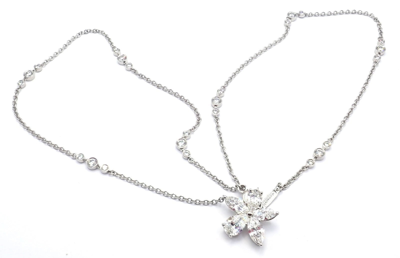 Authentic! Tiffany & Co Victoria Platinum Diamond Mixed Cluster Pendant Necklace | Fortrove