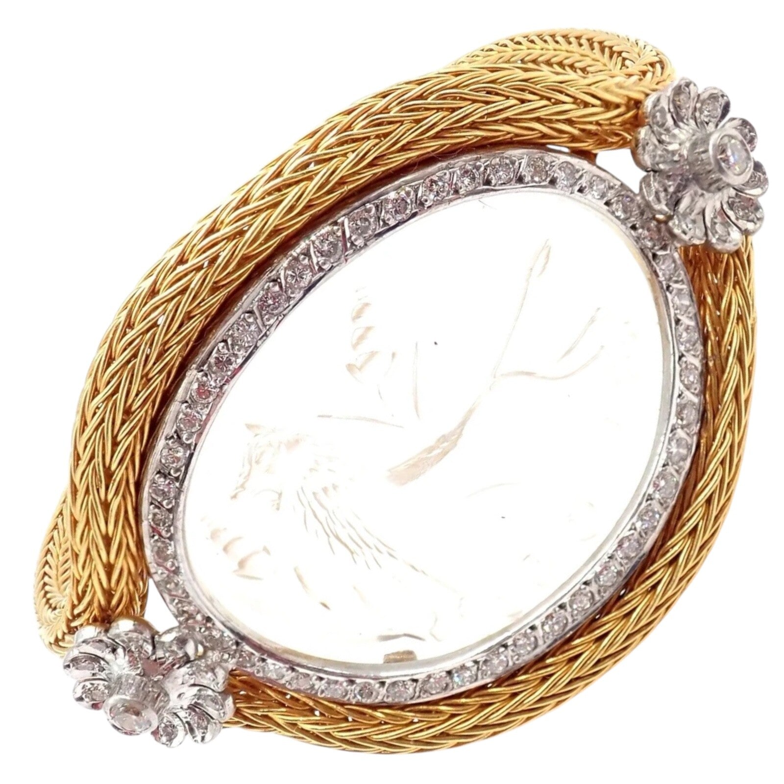 Authentic! Ilias Lalaounis 18k Yellow Gold Diamond Rock Crystal Bangle Bracelet | Fortrove