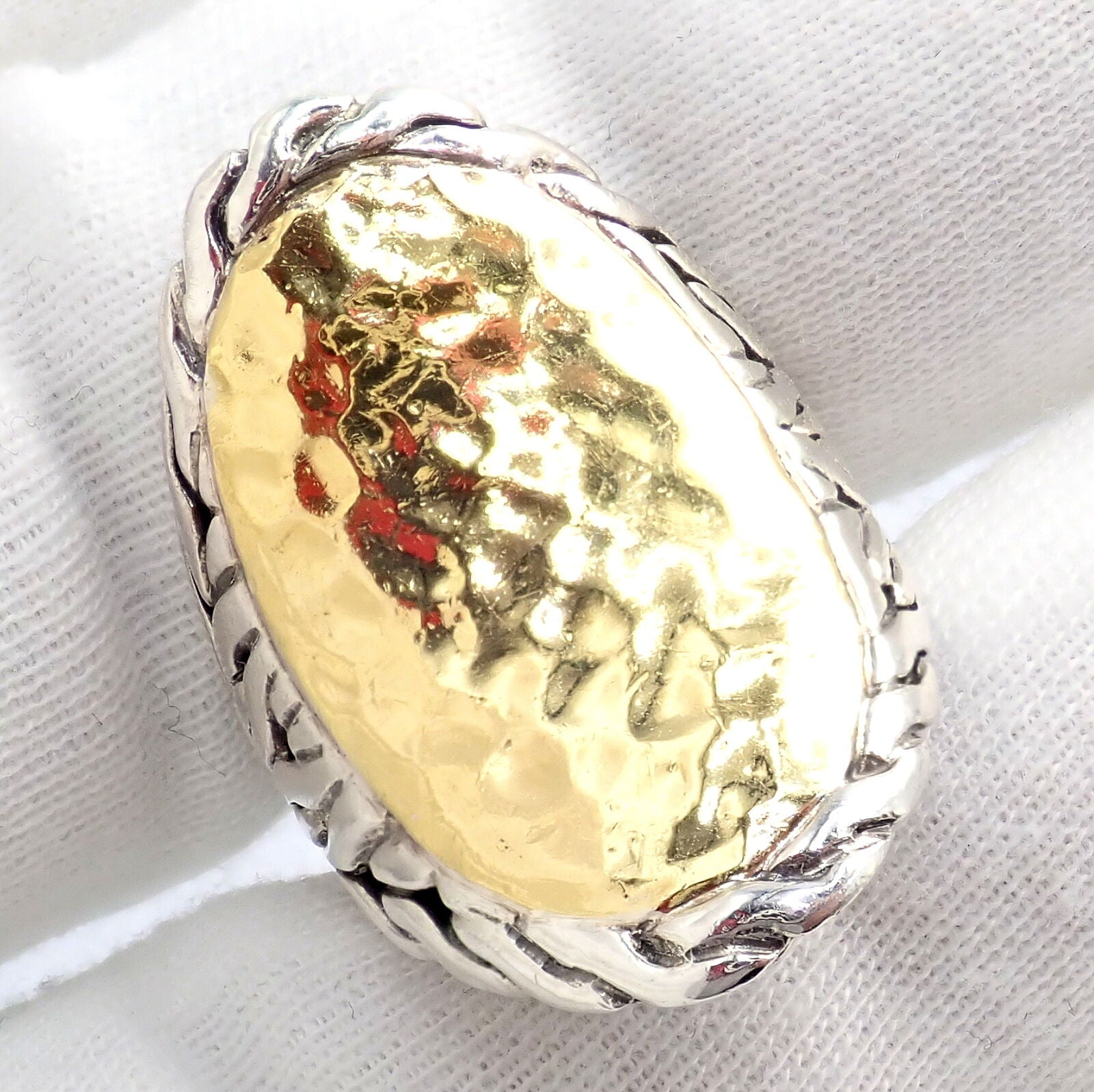 John Hardy JH Silver 22k Yellow Gold Classic Palu Saddle Cocktail Ring sz 7 | Fortrove