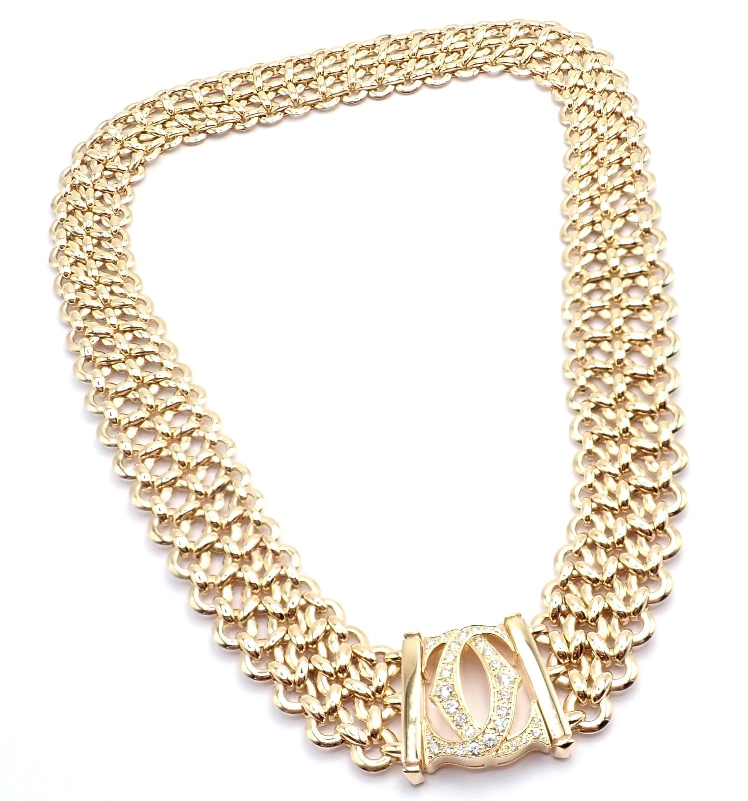 Authentic! Cartier Penelope 18k Yellow Gold Diamond Double C Three Row Necklace | Fortrove