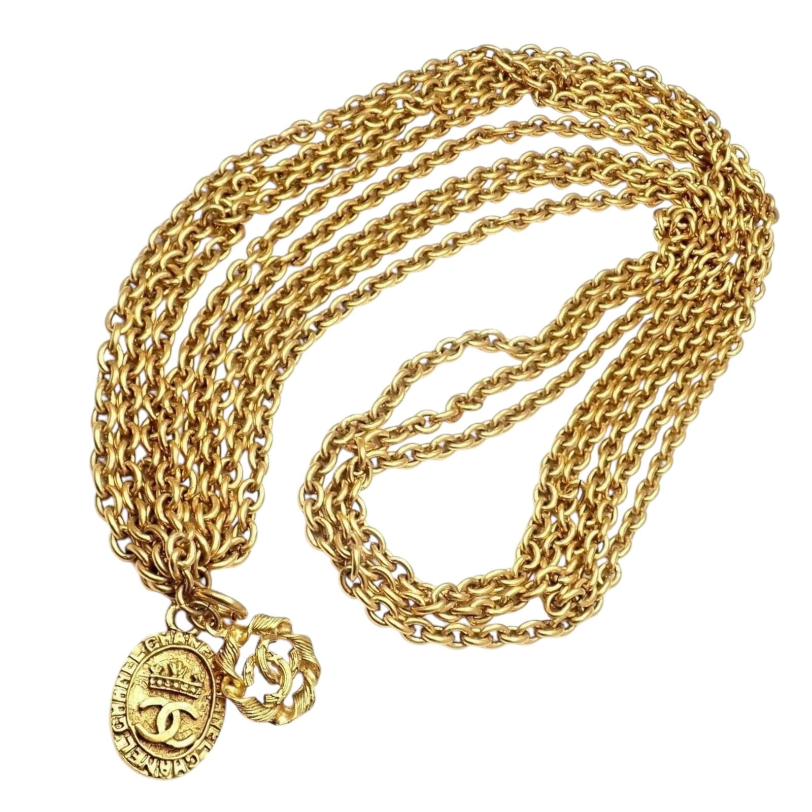 Chanel Jewelry & Watches:Fashion Jewelry:Necklaces & Pendants Amazing Authentic Chanel Gold Tone 3 Row Draped Clasp Belt Necklace 34"