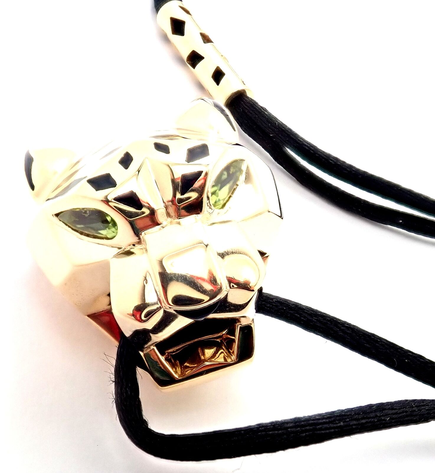 Authentic Cartier Panther Panthere 18k Yellow Gold Peridot Lacquer Cord Necklace | Fortrove
