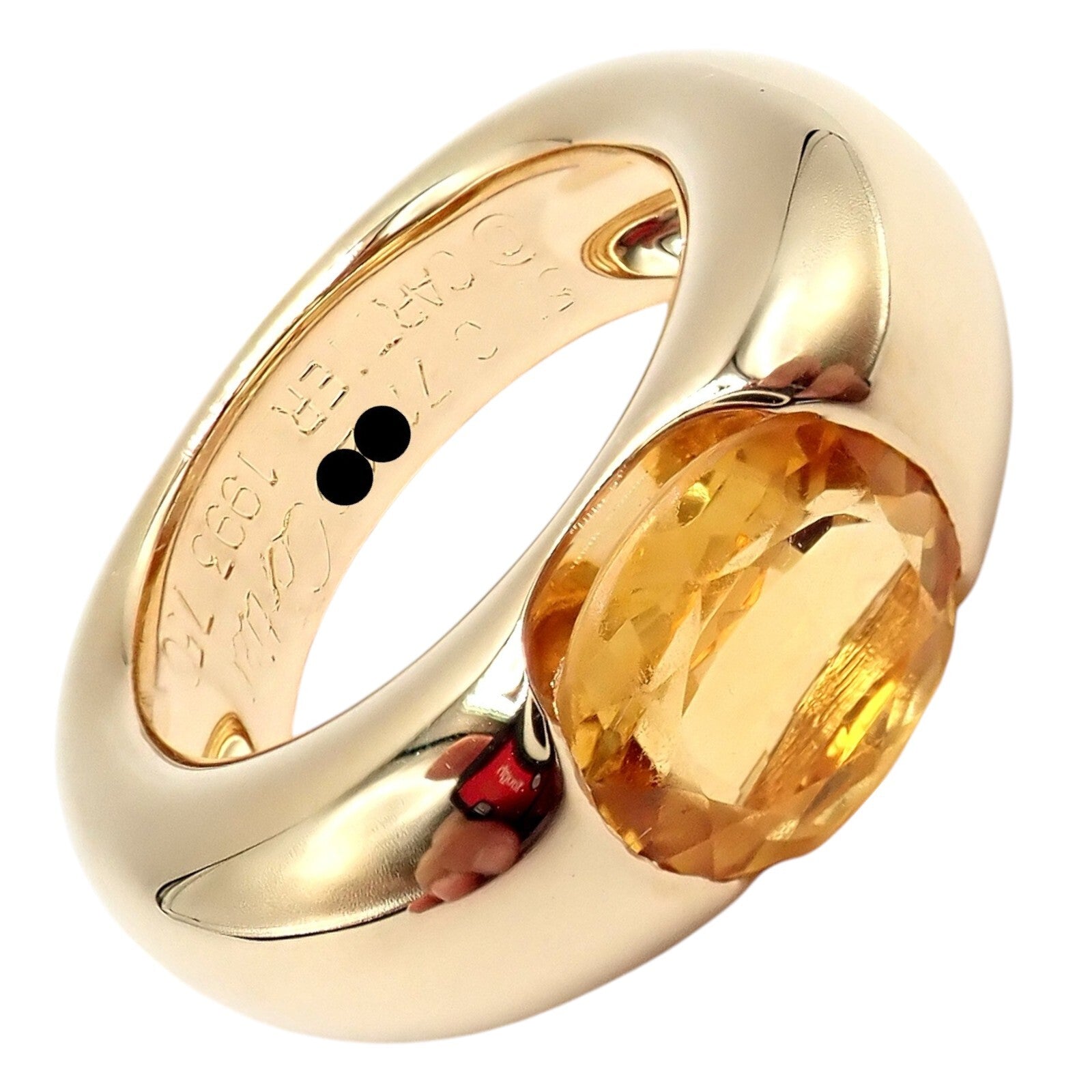Authentic! Cartier 18k Yellow Gold Citrine Wide Large Ellipse Band Ring Size 5.5 | Fortrove