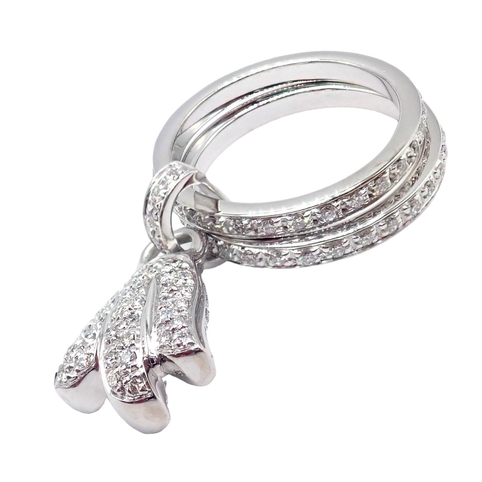 Authentic! Piaget 18k White Gold Diamond Double Band Flower Ring | Fortrove