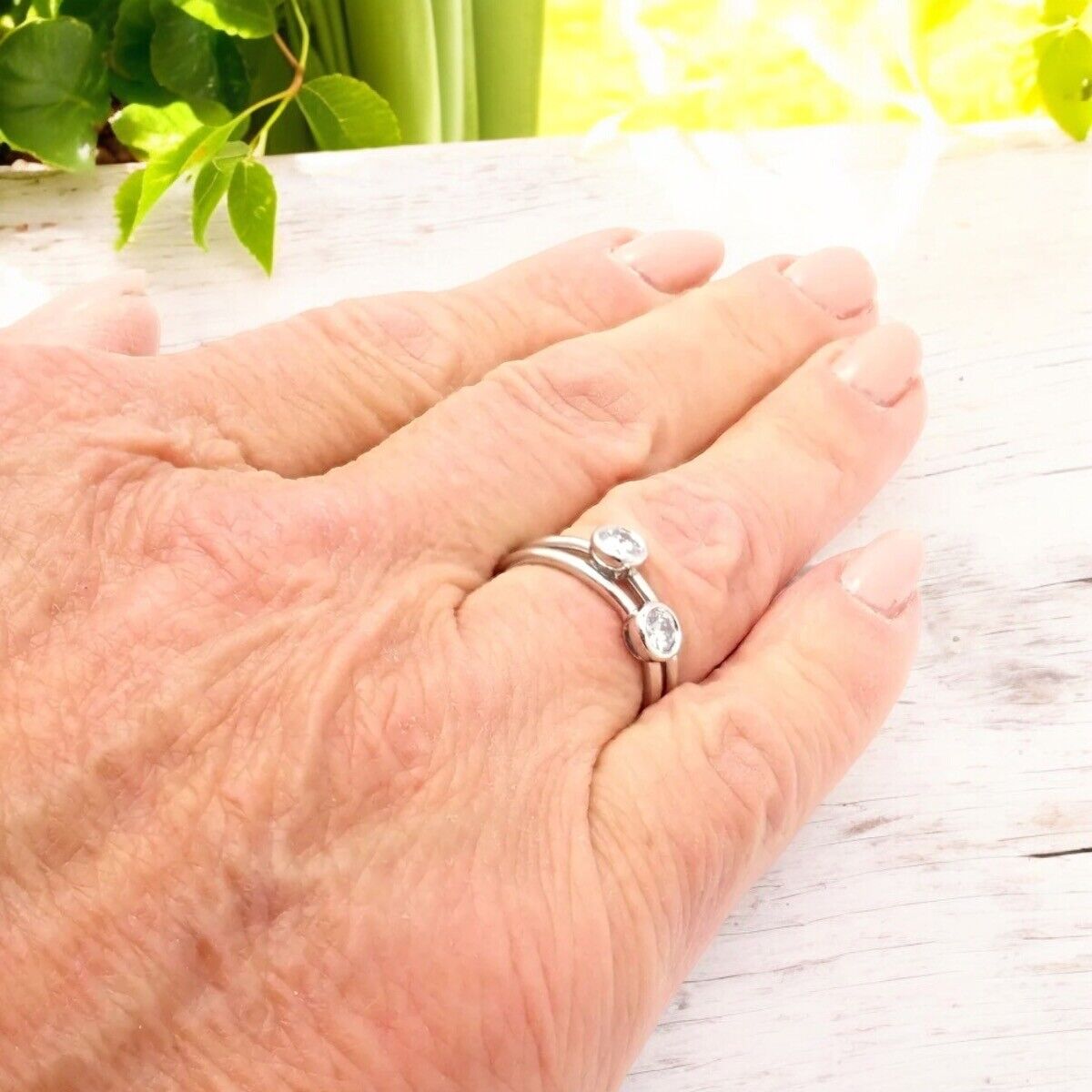 Set of 2 Tiffany & Co Platinum 0.16ct Diamond Engagement Stacking Ring size 5.75 | Fortrove