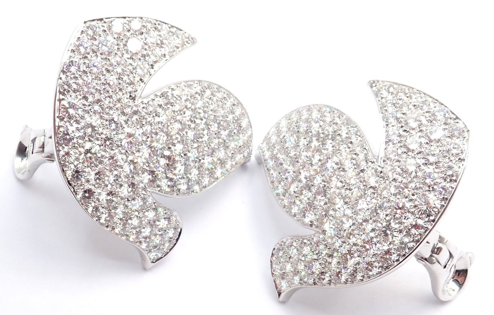 Authentic! Cartier Colombe Dove Of Peace 18k White Gold Diamond Earrings Paper | Fortrove