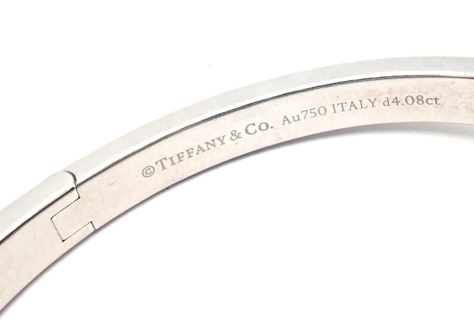 Authentic! Tiffany & Co 18k White Gold Diamond T1 Wide Hinged Bangle Bracelet | Fortrove