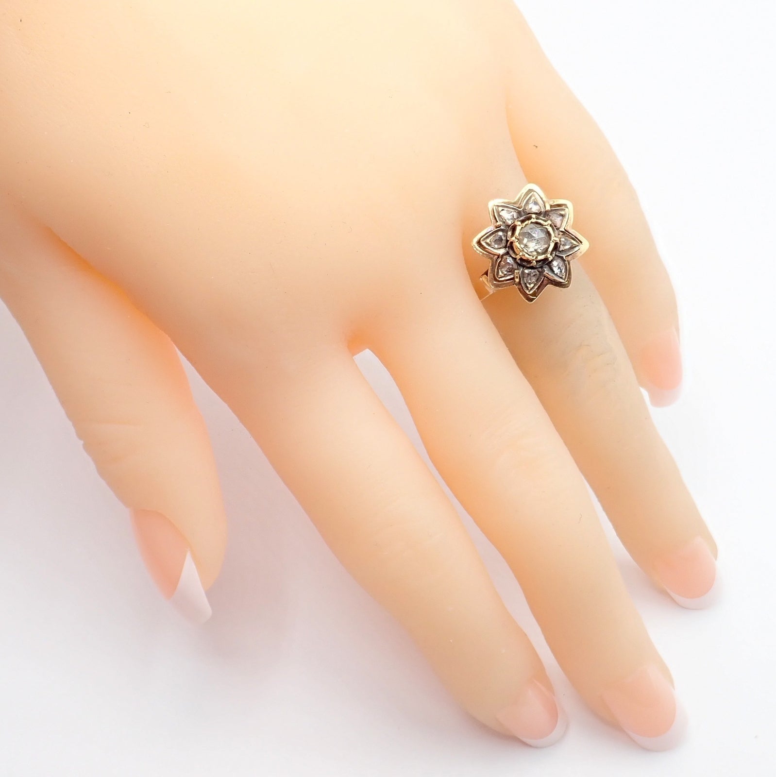 Vintage! Karl Faberge 18k Yellow Gold Rose Cut Diamond Flower Ring | Fortrove