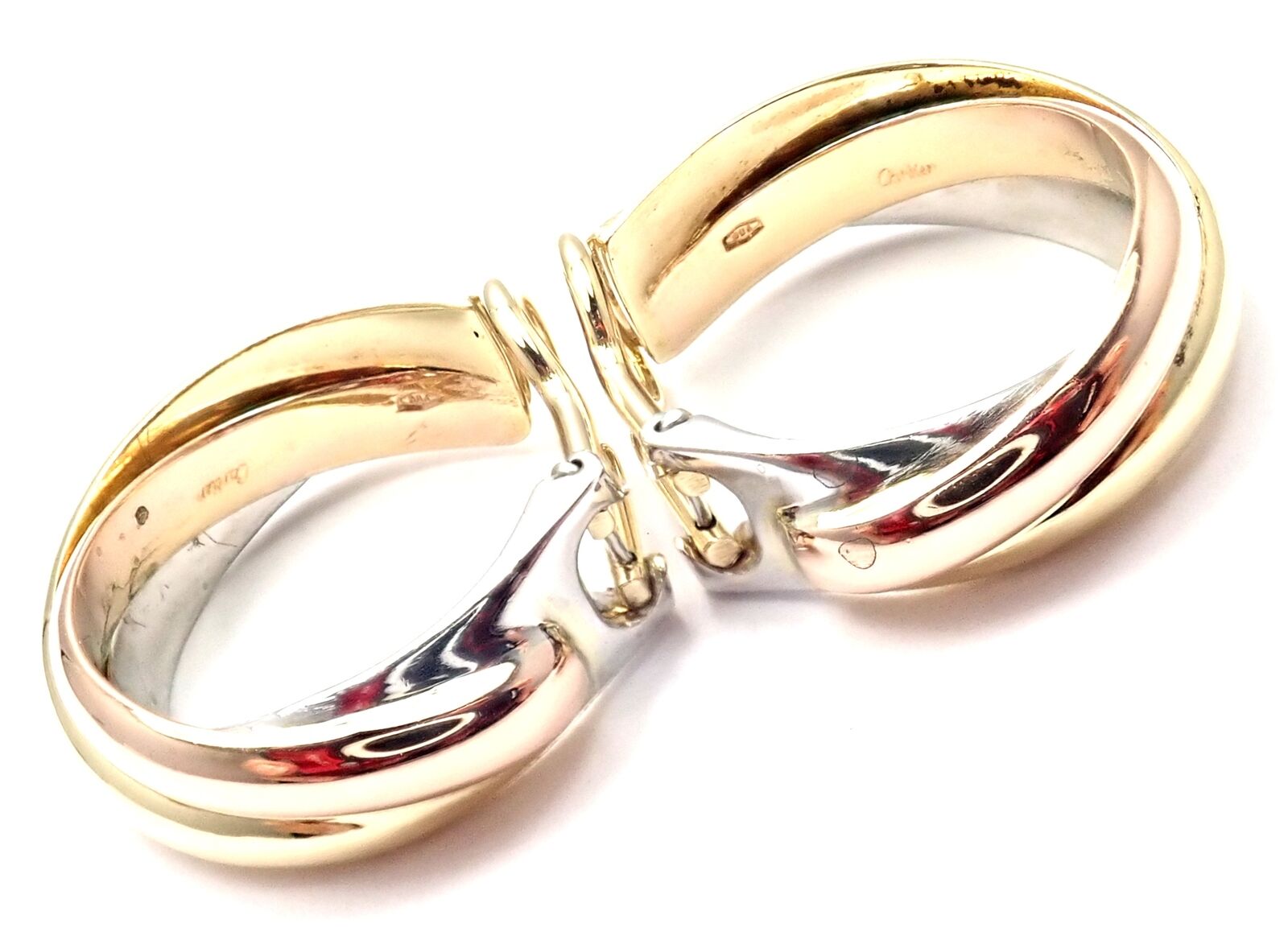 Authentic! Cartier 18k Tri-Color Gold Medium Size Trinity Hoop Earrings | Fortrove