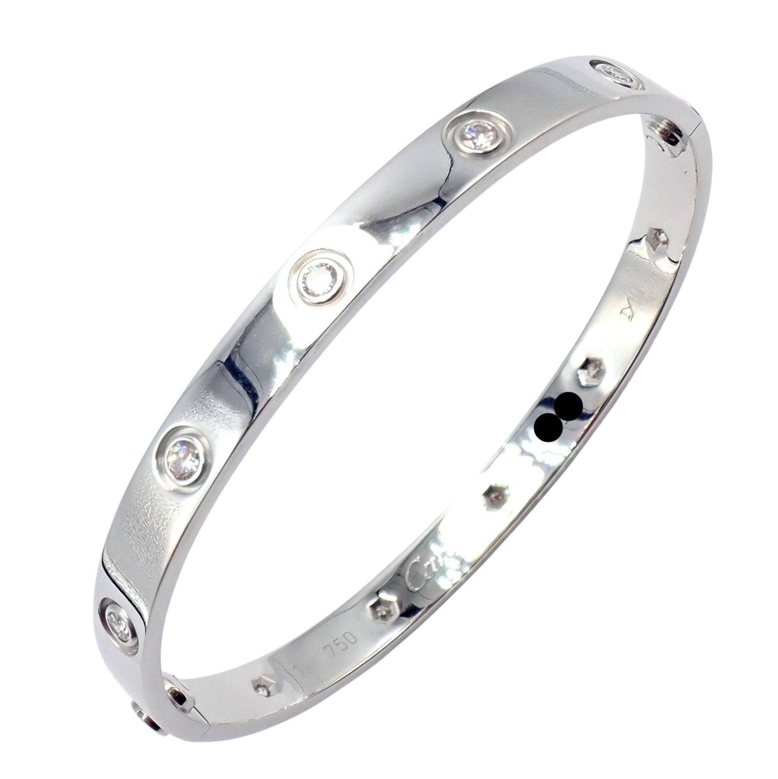 Authentic! Cartier Love 18k White Gold 10 Diamond Bangle Bracelet Size 18 Paper | Fortrove