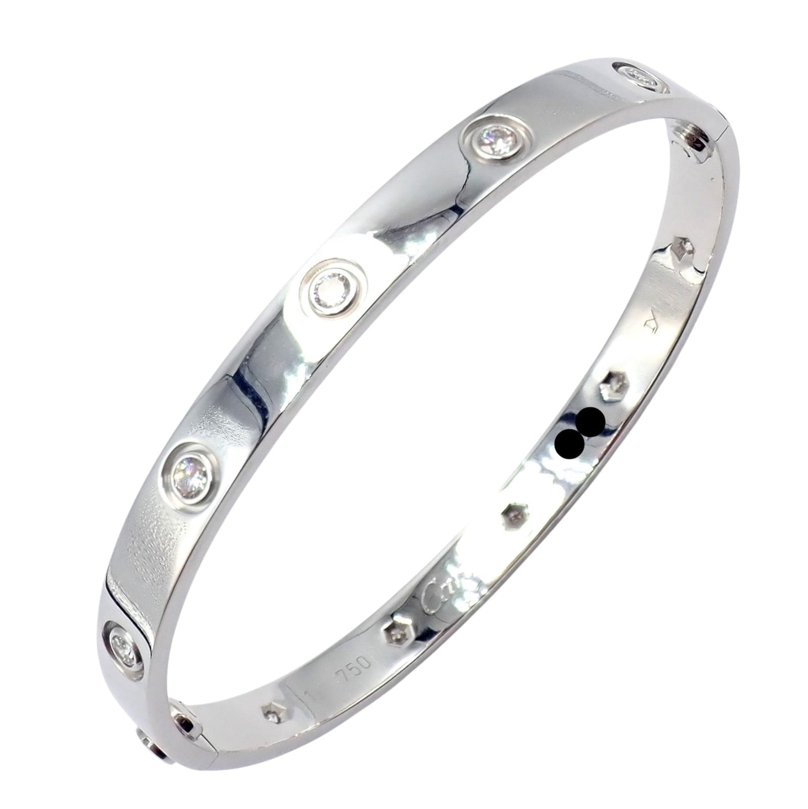 Cartier Jewelry & Watches:Fine Jewelry:Bracelets & Charms Authentic! Cartier Love 18k White Gold 10 Diamond Bangle Bracelet Size 18 Paper