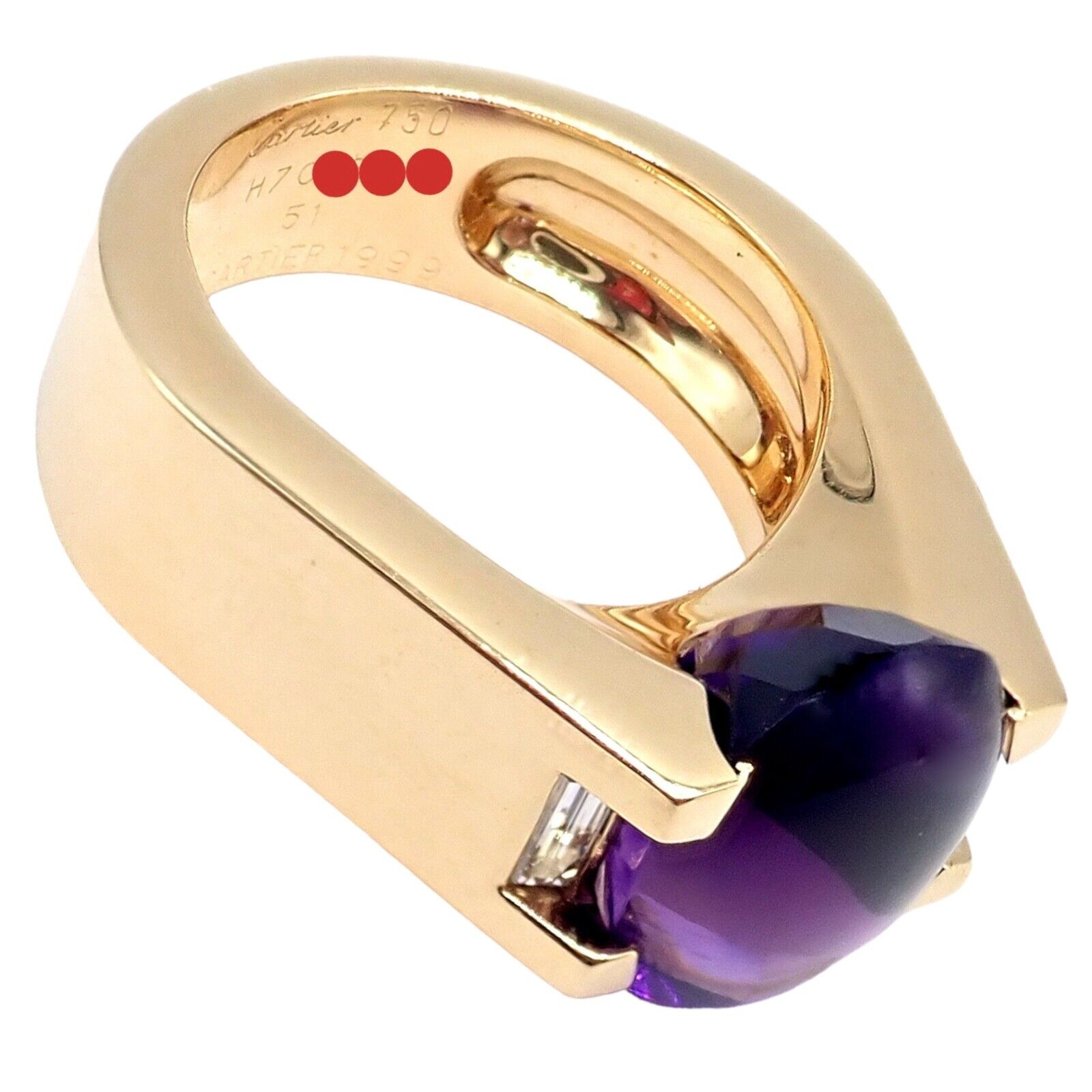 Authentic! Cartier Tankissi 18k Yellow Gold Diamond Large Amethyst Ring | Fortrove