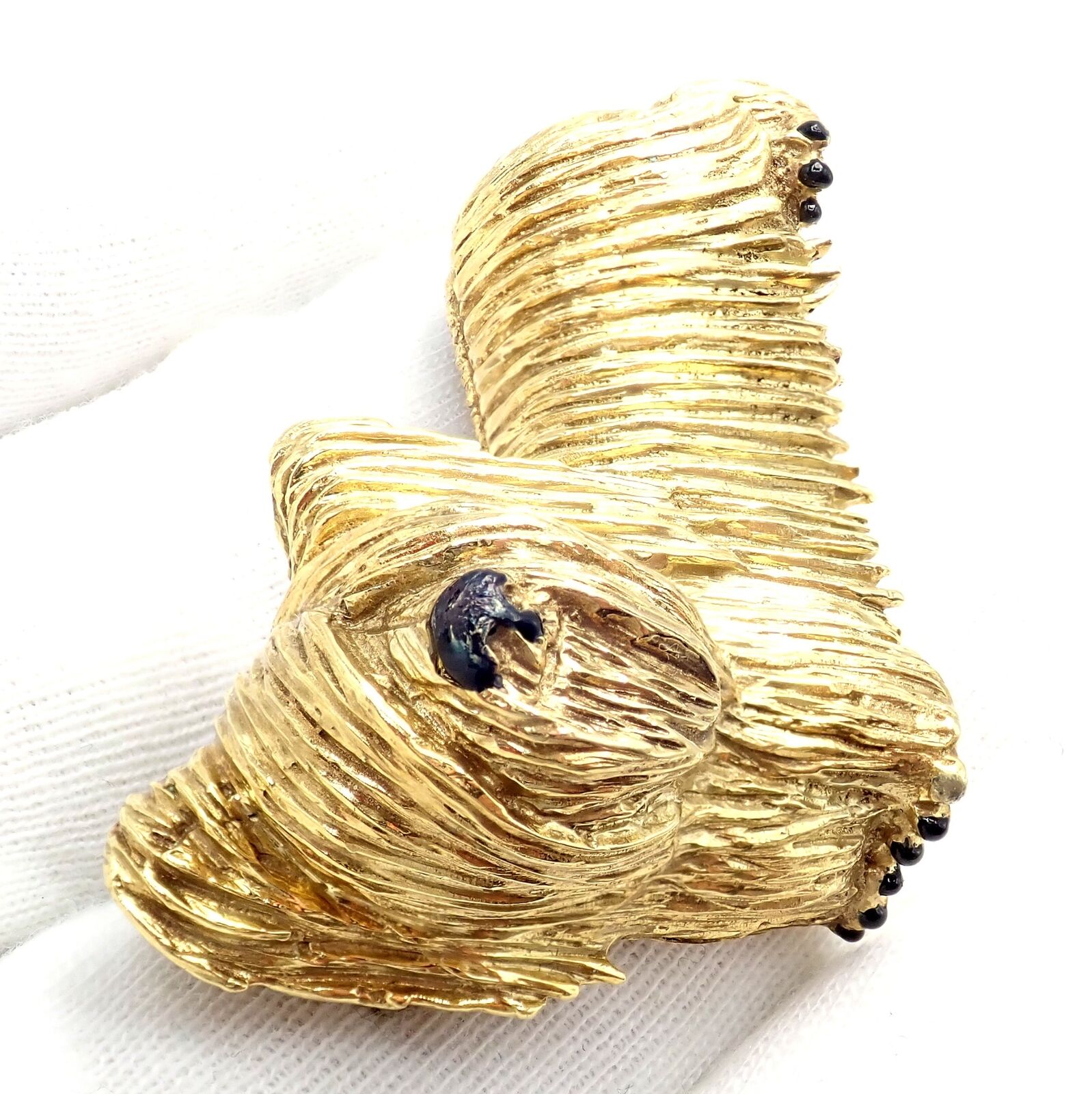 Rare! Vintage Tiffany & Co 18k Yellow Gold Enamel Dog Terrier Brooch Pin 1960's | Fortrove