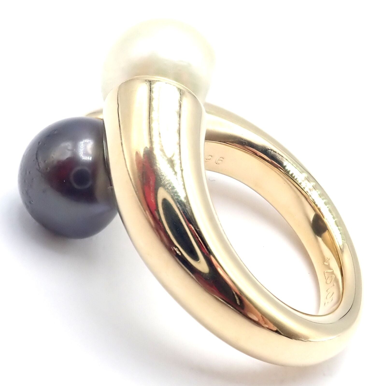 Cartier Jewelry & Watches:Fine Jewelry:Rings Authentic! Cartier Toi Et Moi 18k Yellow Gold White Black Pearl Bypass Band Ring