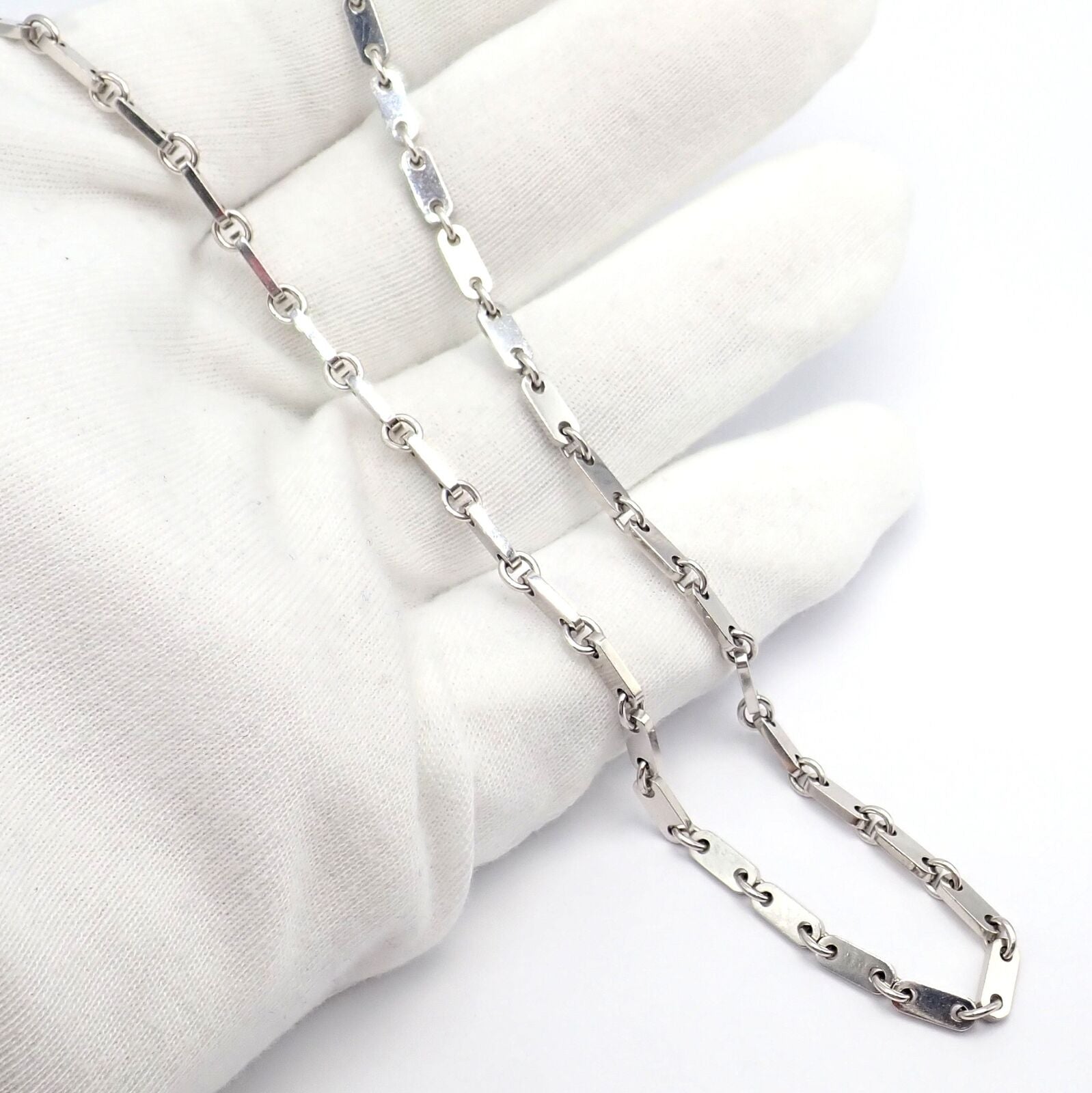 Authentic! Cartier 18k White Gold Flat Link Necklace 17.75" 1998 | Fortrove