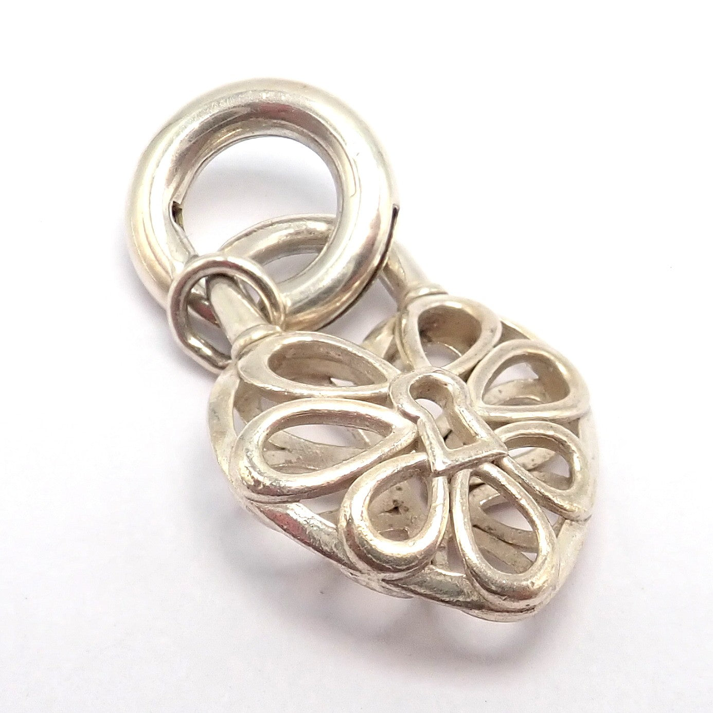 Tiffany & Co. Silver Heart Daisy Padlock Charm Pendant + Spring Ring Clasp | Fortrove