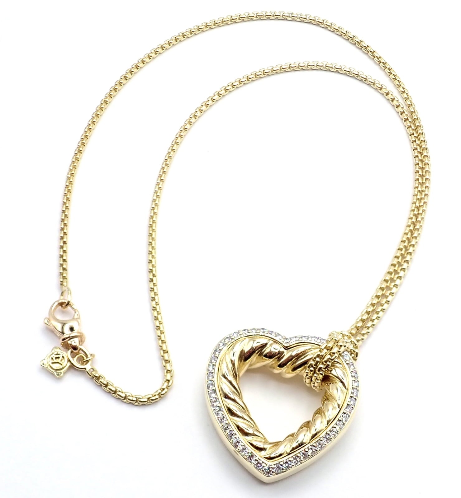 David Yurman Jewelry & Watches:Vintage & Antique Jewelry:Necklaces & Pendants David Yurman Cable 18k Yellow Gold Diamond Large Heart Pendant Chain Necklace