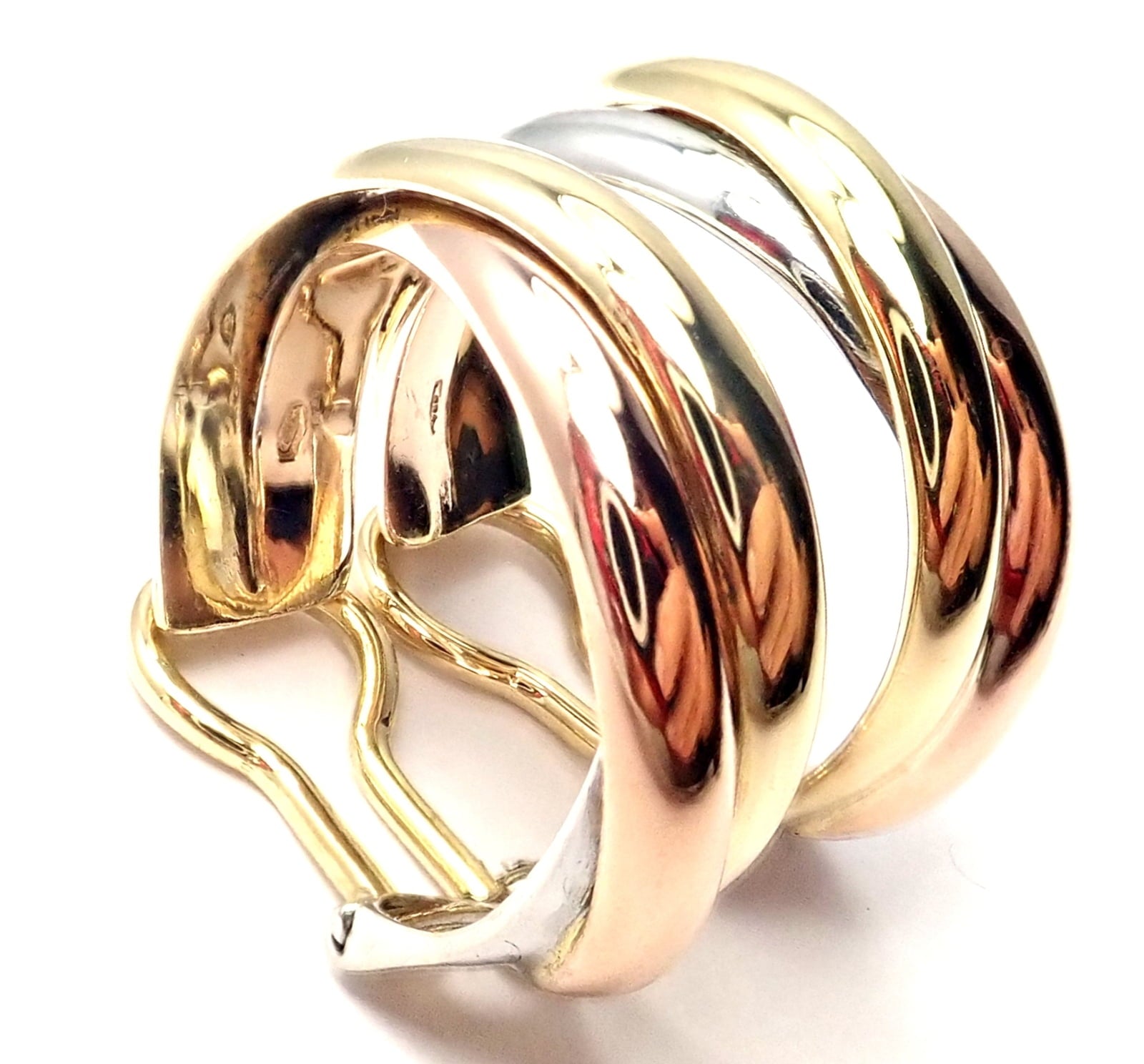 Cartier Jewelry & Watches:Fine Jewelry:Earrings Authentic! Cartier 18k Tri-Color Gold Medium Size Trinity Hoop Earrings