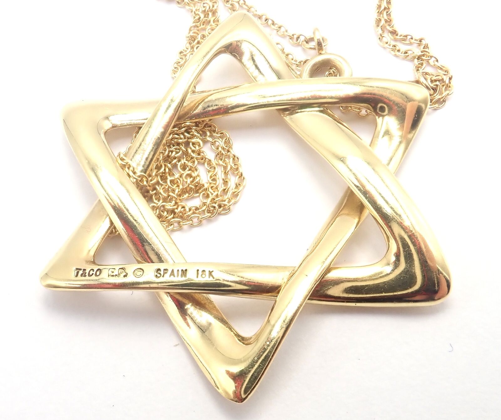 Authentic! Tiffany & Co Peretti 18k Gold Large Star Of David Pendant Necklace | Fortrove