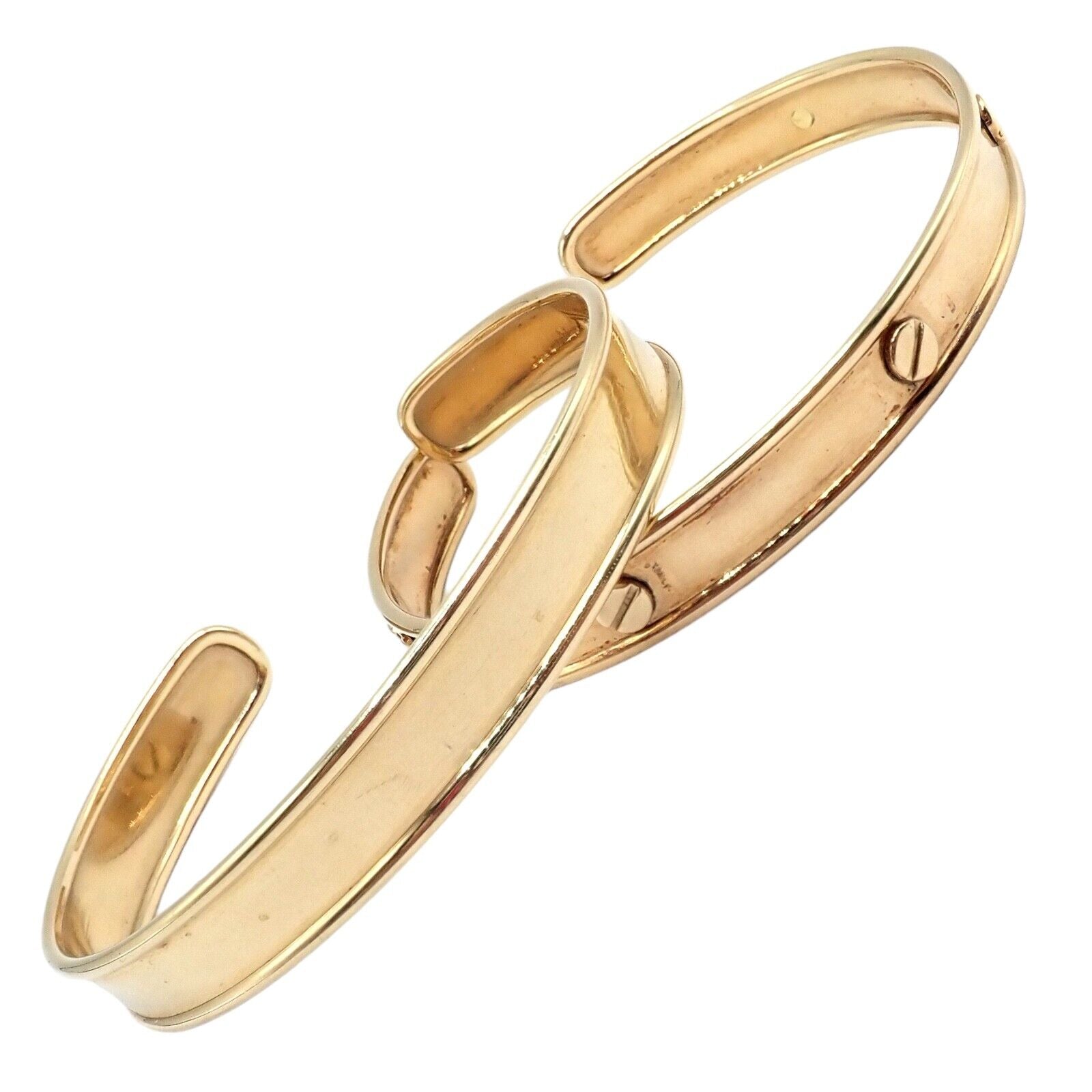 Vintage Estate 14k Yellow Gold Cuff Bracelet Pair Stacking Set | Fortrove