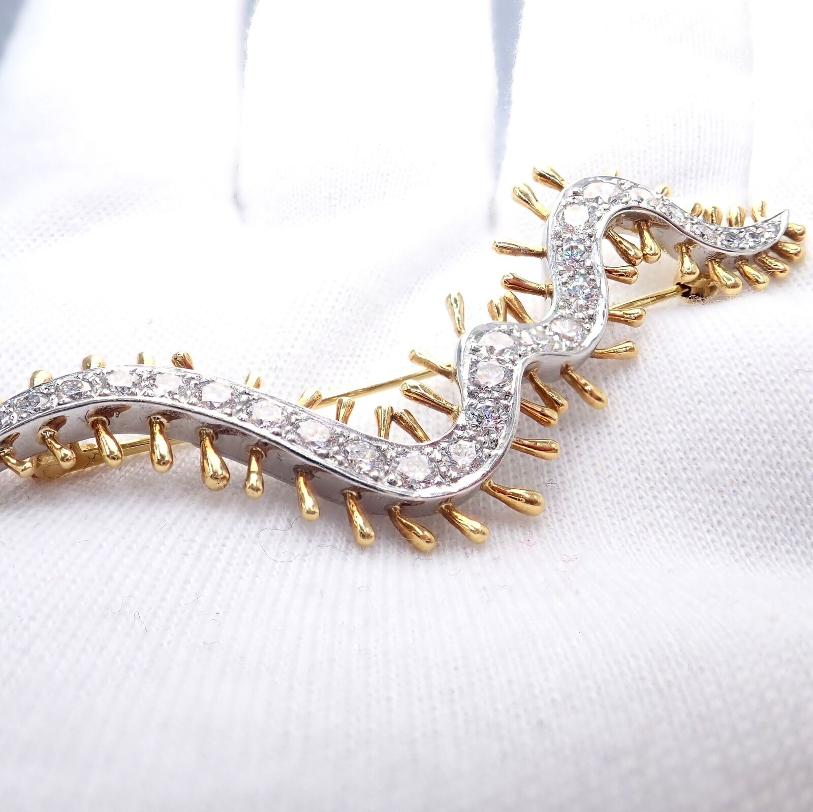 Vintage Tiffany & Co. Platinum 18k Yellow Gold Diamond Centipede Pin Brooch 1988 | Fortrove