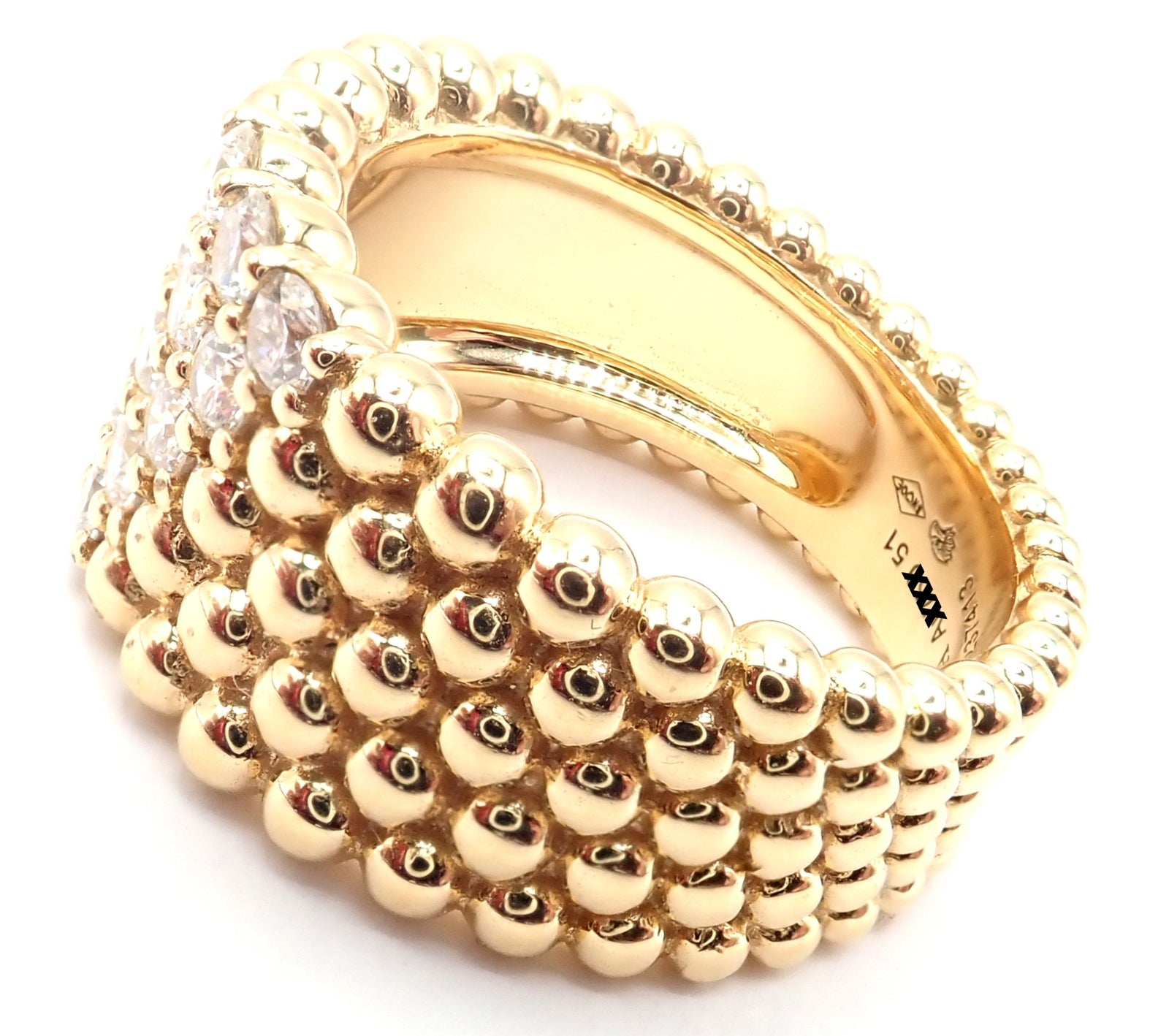 Van Cleef & Arpels 18k Yellow Gold Perlee Diamond 5 Row Band Ring Size 5.75 Cert | Fortrove