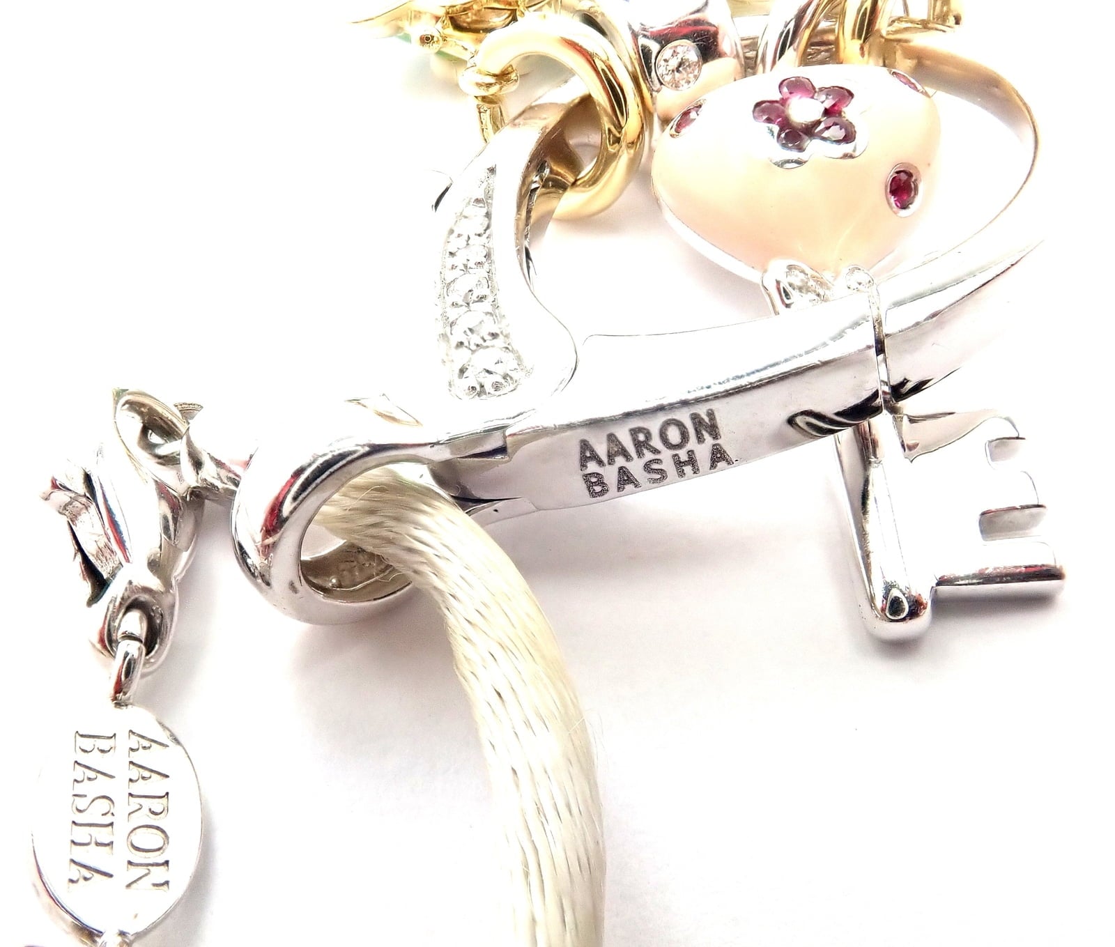 Aaron Basha Jewelry & Watches:Fine Jewelry:Necklaces & Pendants Authentic! Aaron Basha 18k White Gold Diamond Enhancer 3 Charms Spacer Necklace
