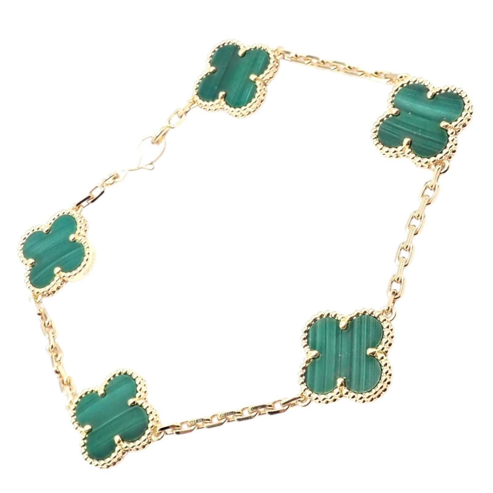 Van Cleef & Arpels Jewelry & Watches:Fine Jewelry:Bracelets & Charms Authentic! Van Cleef & Arpels 18k Gold 5 Motif Malachite Alhambra Bracelet Cert.