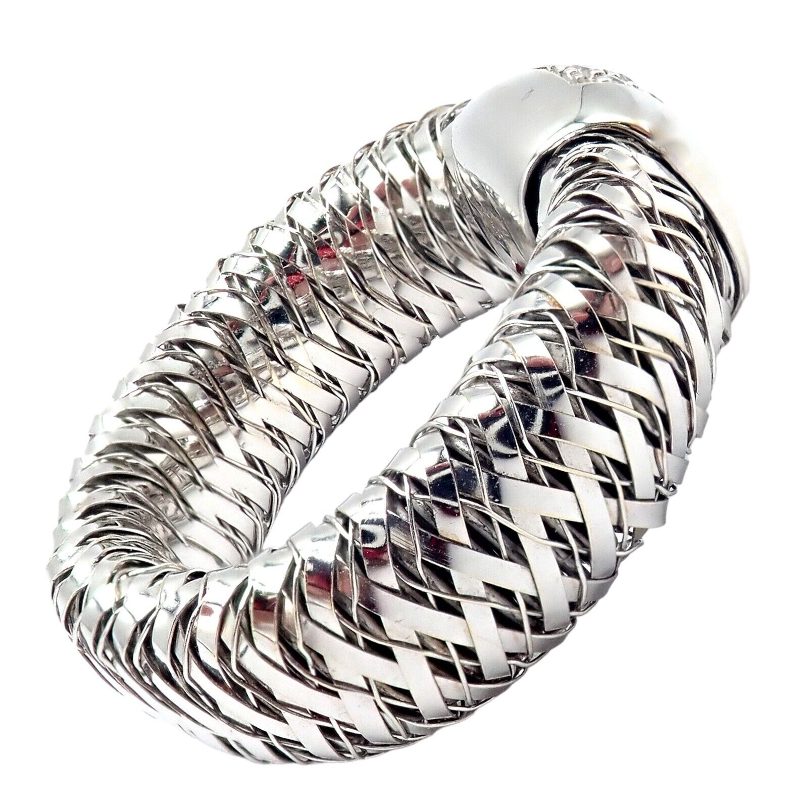 Authentic! Roberto Coin Primavera 18k White Gold Diamond Flexible 10mm Ring | Fortrove