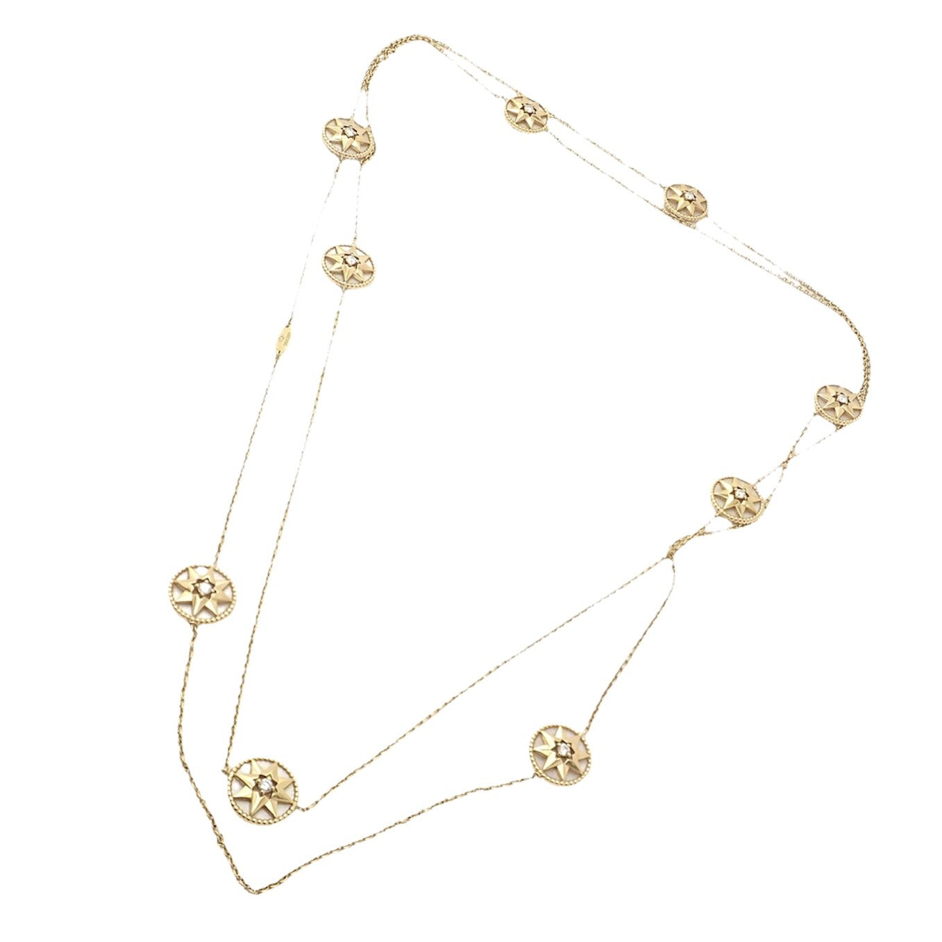 Christian Dior 18k Gold Rose De Vents Mother Of Pearl Diamond 42" Long Necklace | Fortrove