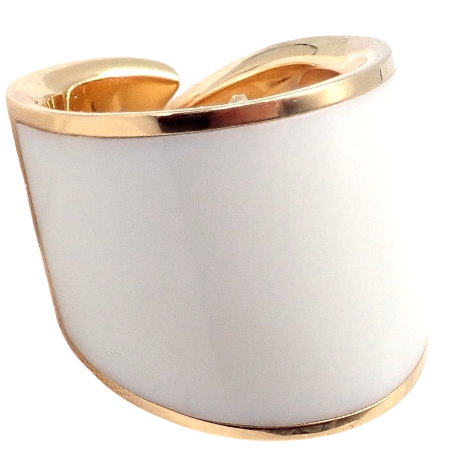 Rare! Vhernier 18k Rose Gold Vague Crossover Camuration Cacholong Ring sz 6 | Fortrove