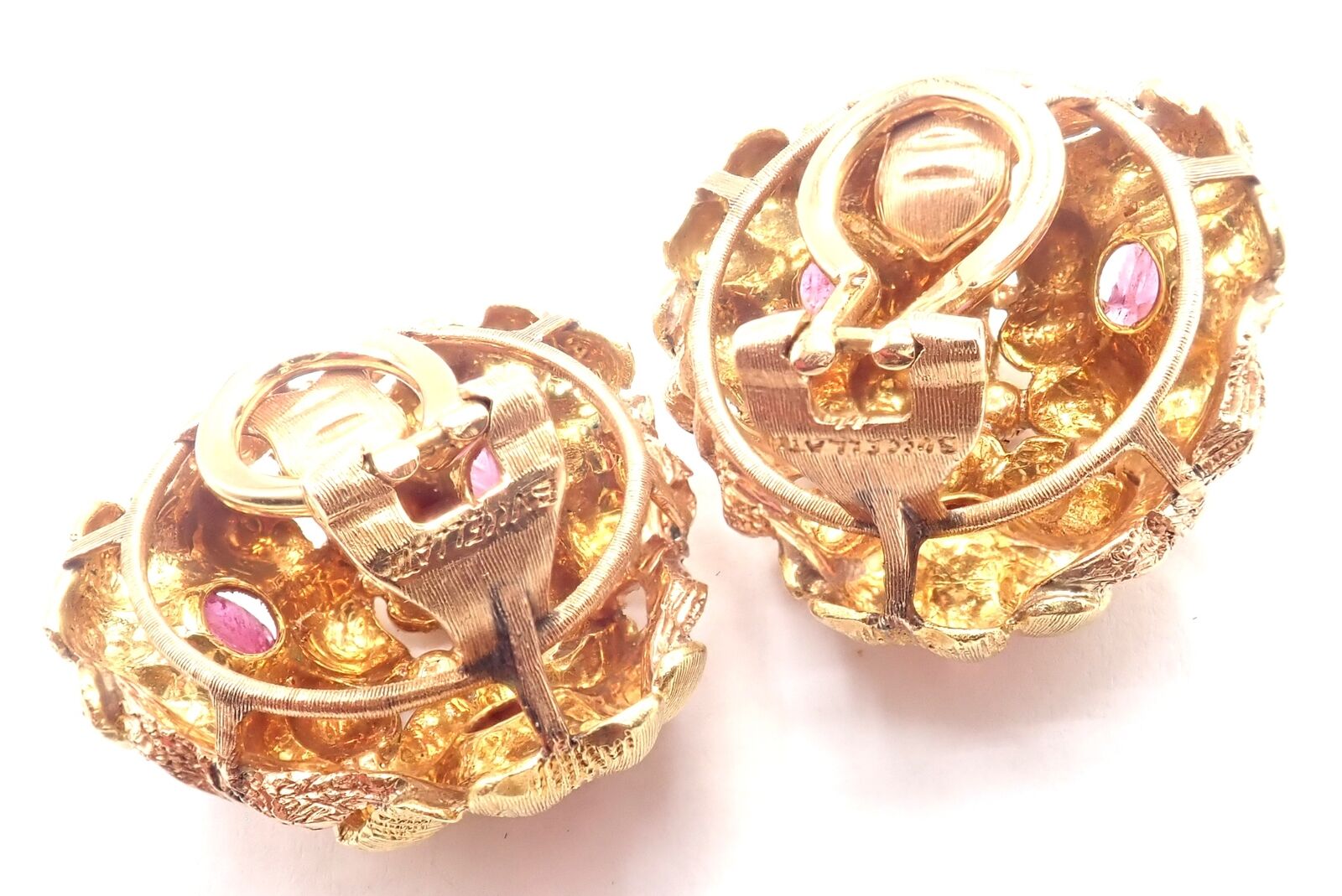 Authentic! Vintage Buccellati 18k Yellow Gold Carved Ruby Flower Earrings | Fortrove