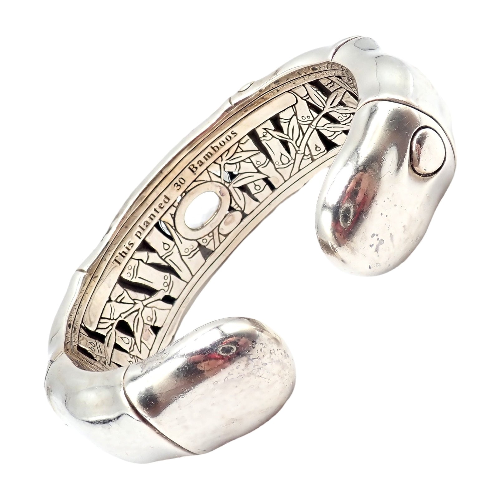 Authentic! John Hardy Silver White Topaz 30 Bamboo Large Cuff Bracelet | Fortrove