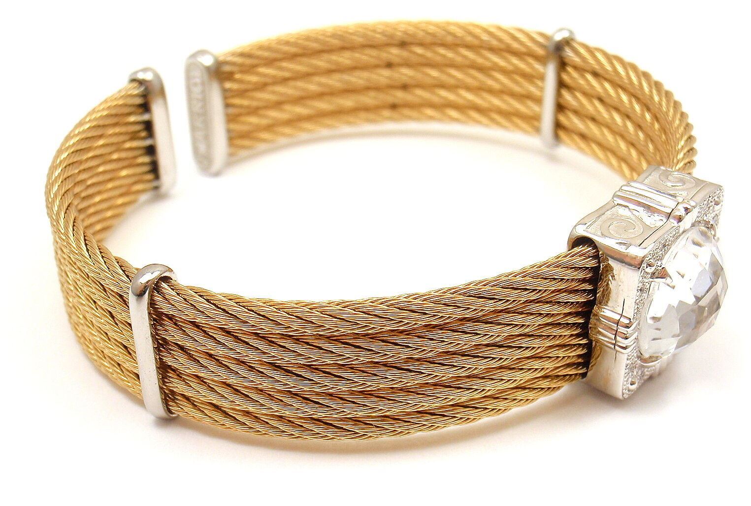 Charriol Jewelry & Watches:Fine Jewelry:Bracelets & Charms AUTHENTIC CHARRIOL 18K GOLD AND STEEL WIRE DIAMOND WHITE TOPAZ CELTIC BRACELET