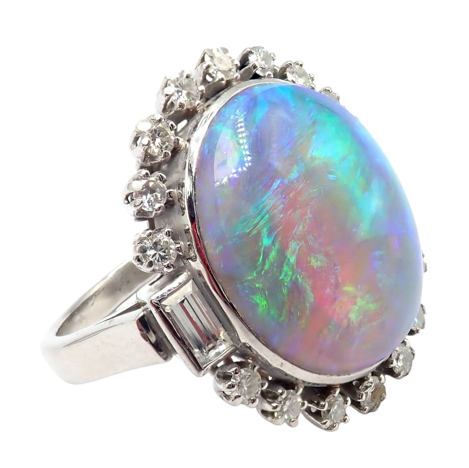Estate Jewelry & Watches:Vintage & Antique Jewelry:Rings Antique Vintage Estate Palladium Diamond Opal Ring