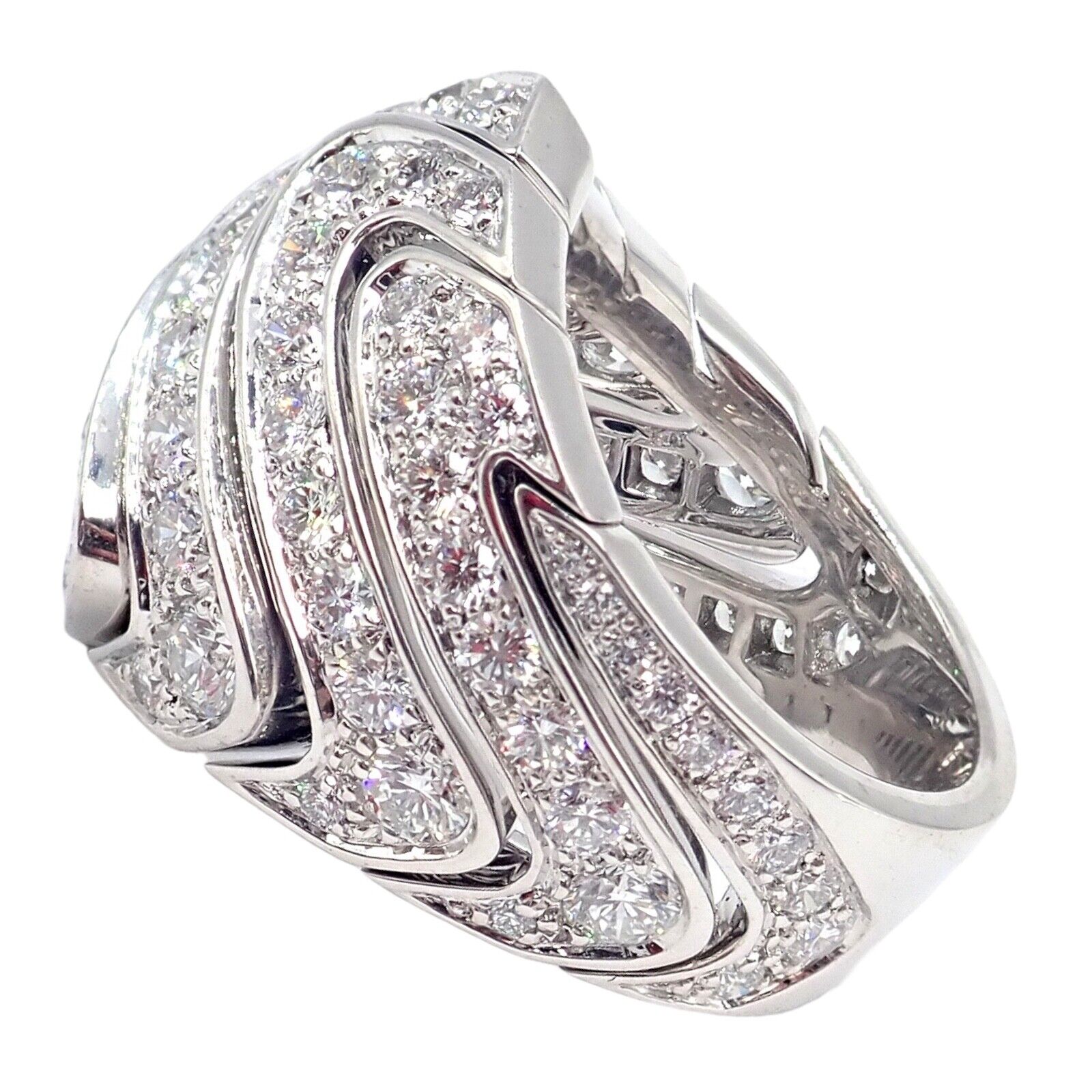 Rare! Authentic Cartier 18k White Gold Diamond Waves Large Ring | Fortrove