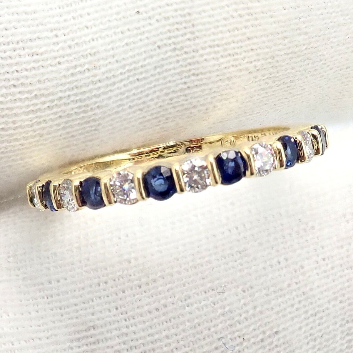 Vintage! Authentic Tiffany & Co 18k Yellow Gold Diamond Sapphire Band Ring sz 7 | Fortrove