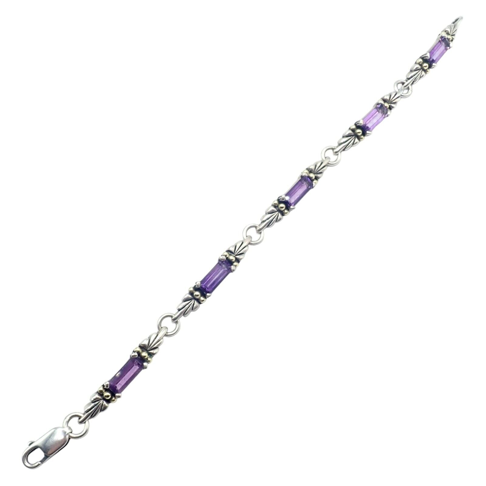 Authentic! Lagos Caviar Silver + 18k Yellow Gold Amethyst Bracelet | Fortrove