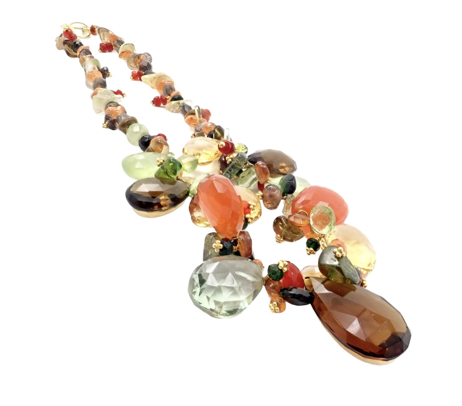 Rare Laura Gibson 22k Yellow Gold Briolette Onyx Spessartite Bead Candy Necklace | Fortrove