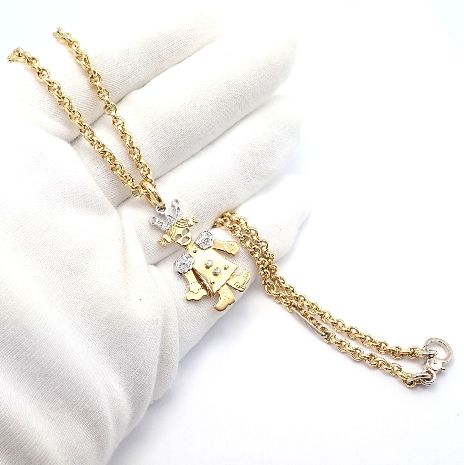 Pomellato 18k Yellow White Gold Animated XL Diamond Queen Pendant Link Necklace | Fortrove