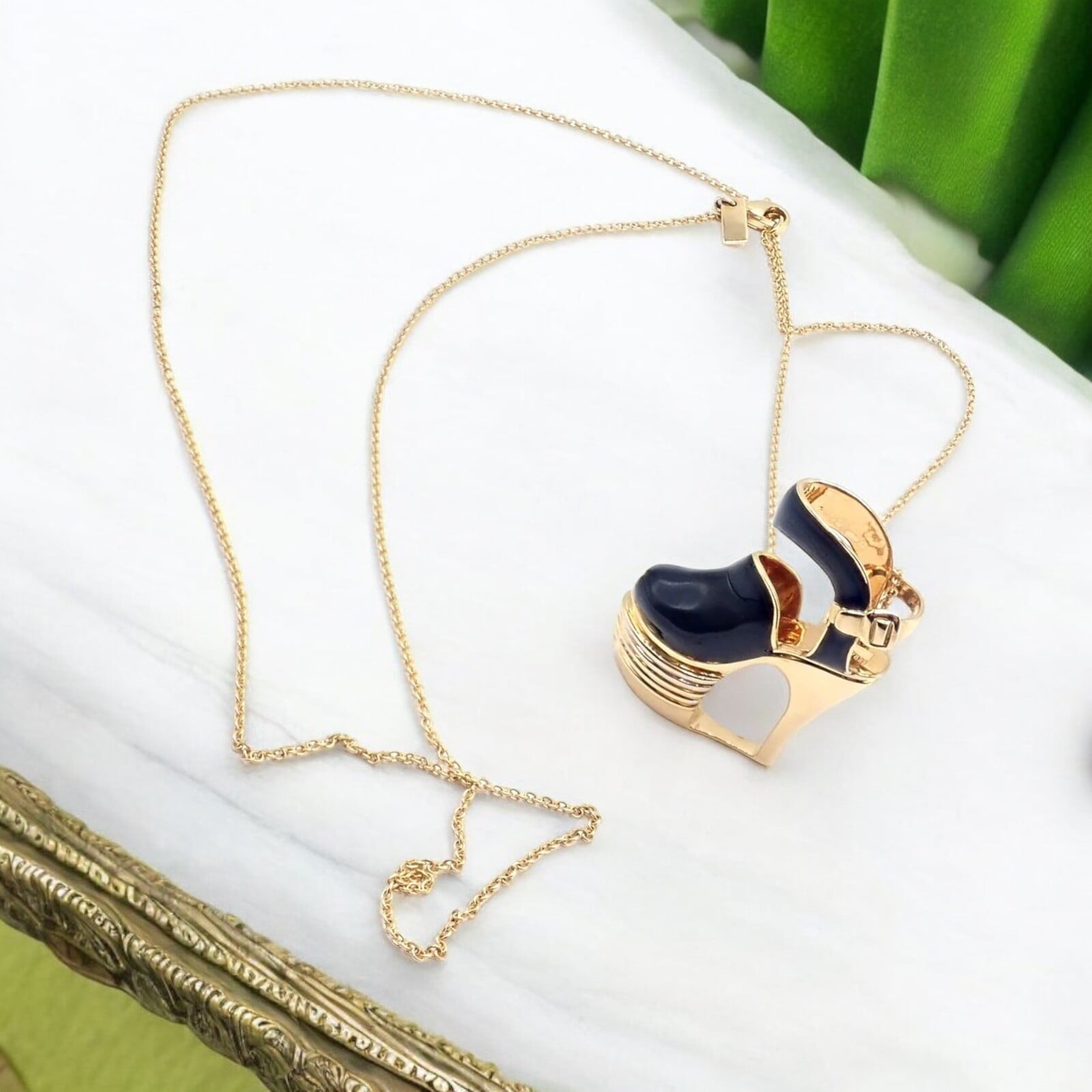Salvatore Ferragamo Jewelry & Watches:Fine Jewelry:Necklaces & Pendants Authentic! Salvatore Ferragamo 18K Yellow Gold Enamel Shoe Pendant Necklace