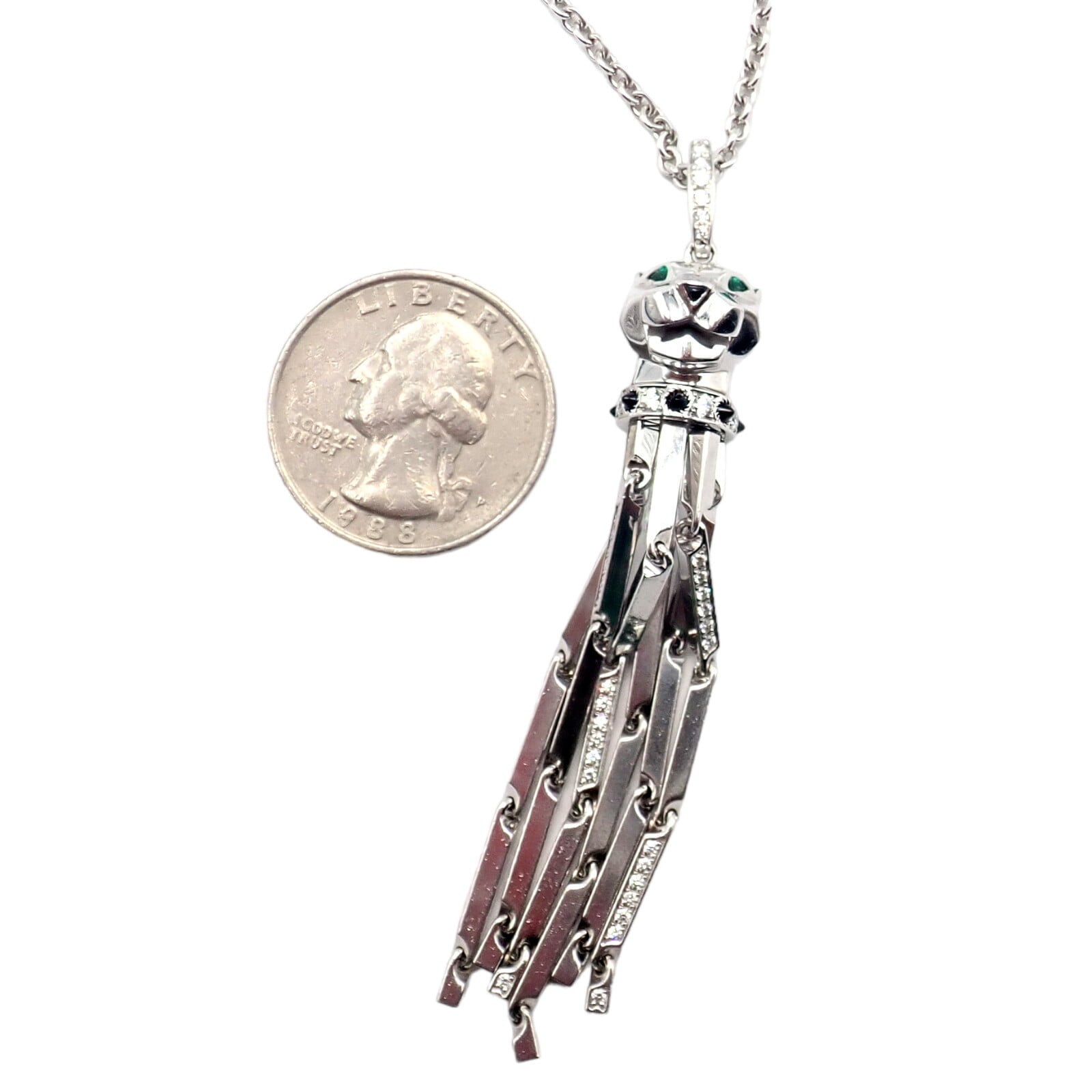 Cartier Jewelry & Watches:Fine Jewelry:Necklaces & Pendants Panthere de Cartier Panther 18k White Gold Diamond Emerald Onyx Pendant Necklace
