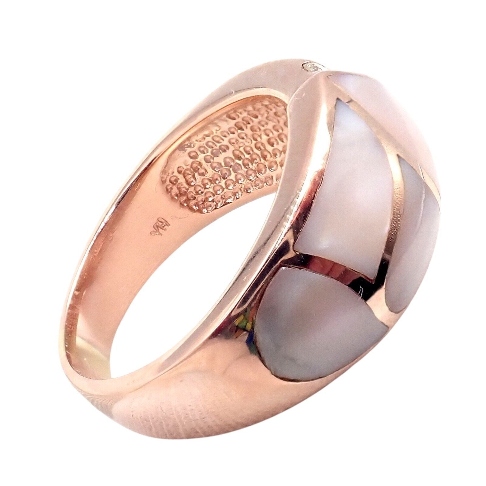 Vintage Estate 14k Rose Gold Diamond Mother of Pearl Ring sz 7.5 | Fortrove