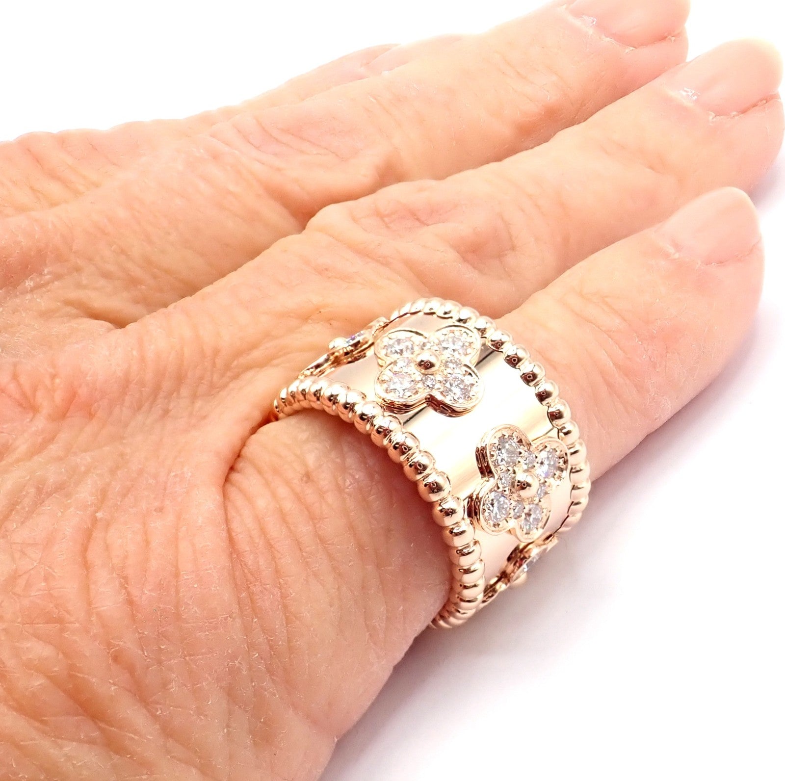 Van Cleef & Arpels Jewelry & Watches:Fine Jewelry:Rings Authentic! Van Cleef & Arpels 18k Rose Gold Diamond Clovers Band Ring Size 50