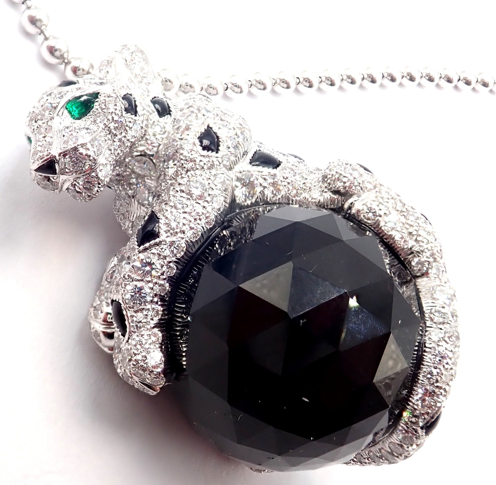 Panthere de Cartier Panther 18k Gold Diamond Emerald Onyx Pendant Necklace Paper | Fortrove