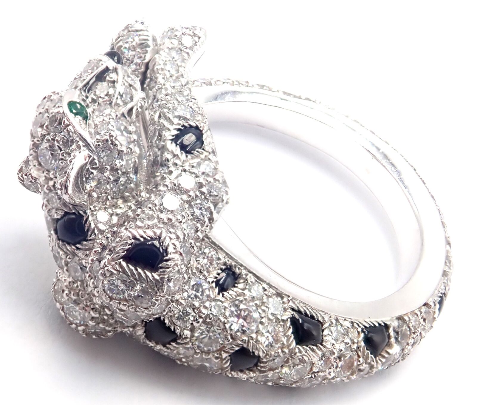 Authentic! Cartier Panther Panthere 18k White Gold Diamond Onyx Ring Paper | Fortrove