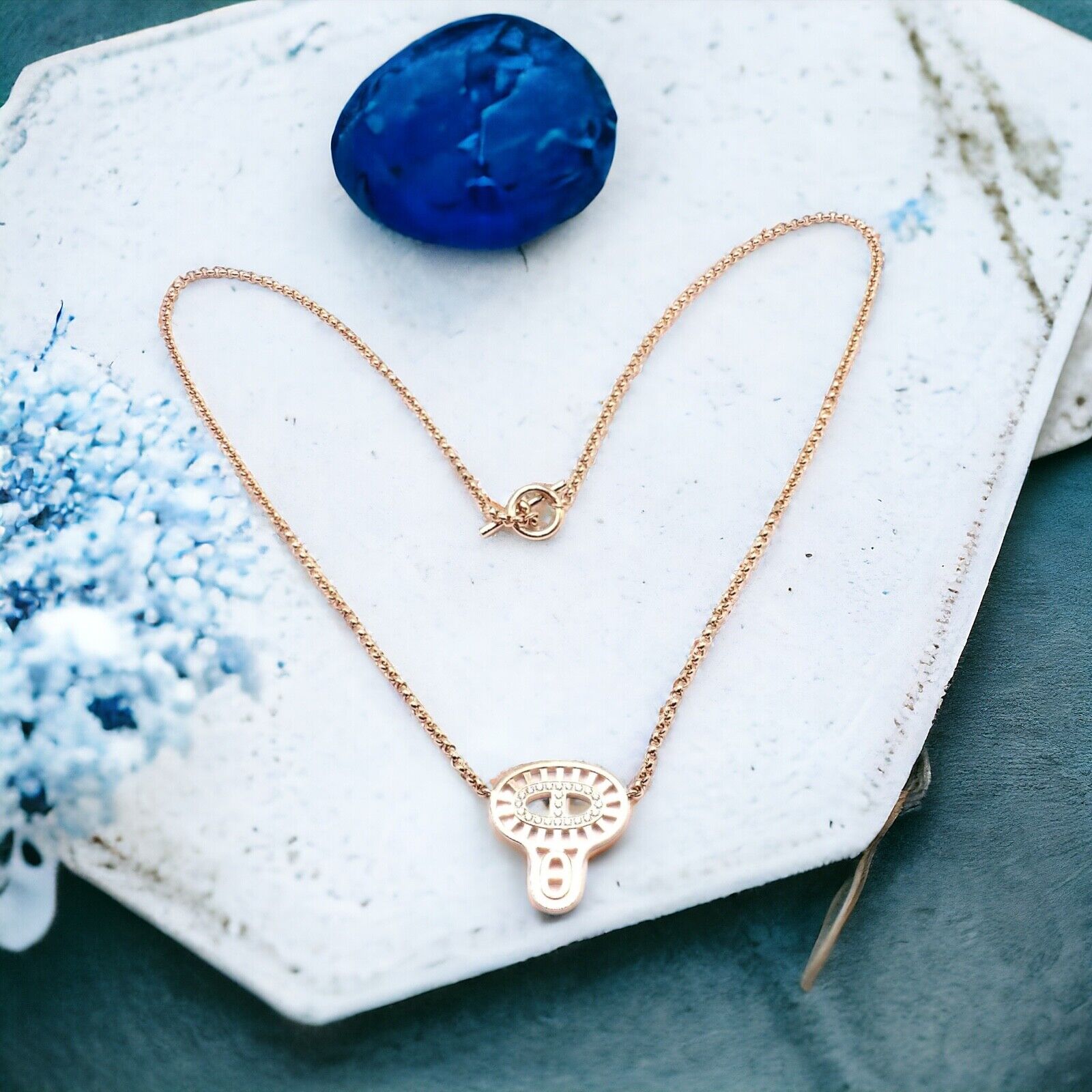 Authentic! Hermes Chaine D'ancre Divine 18k Rose Gold Diamond Necklace Cert Box | Fortrove