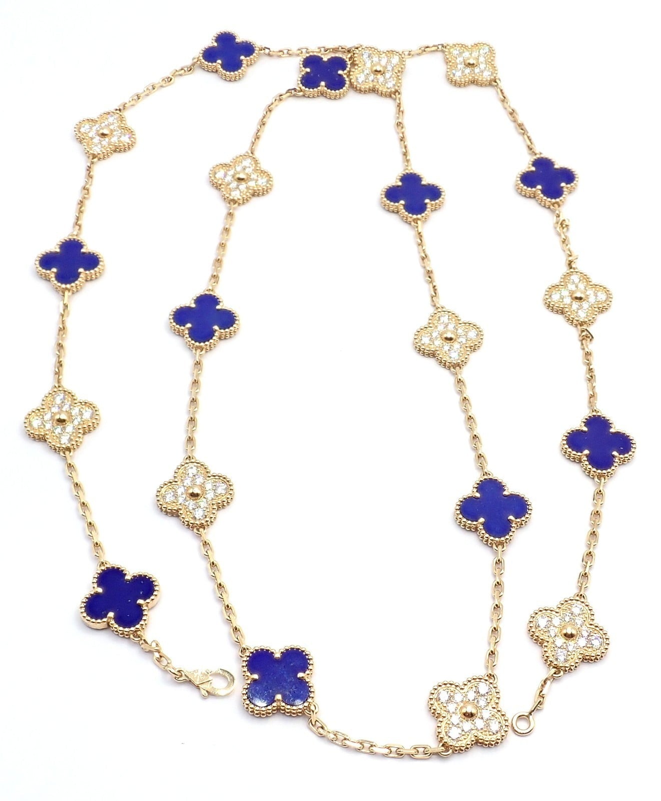 Van Cleef & Arpels Jewelry & Watches:Fine Jewelry:Necklaces & Pendants Van Cleef & Arpels 18k Yellow Gold 20 Motif Alhambra Diamond Lapis Necklace
