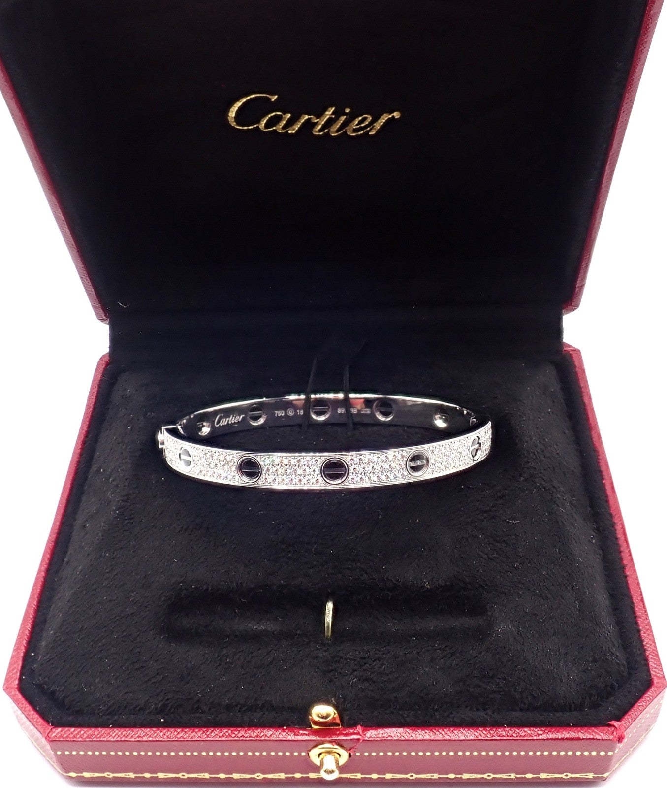 Authentic! Cartier Love 18k White Gold Diamond Pave Ceramic Bracelet Sz 18 Paper | Fortrove