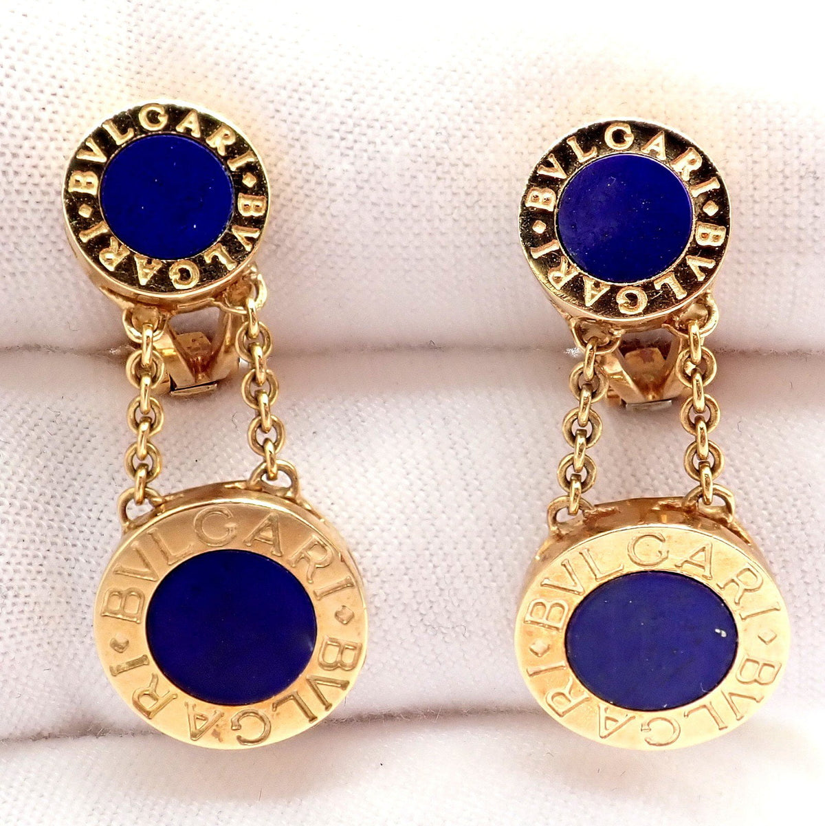 Bulgari Jewelry & Watches:Fine Jewelry:Earrings Rare! Authentic Bvlgari Bulgari 18k Yellow Gold Lapis Disc Double Logo Earrings
